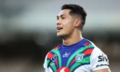 Roger Tuivasa-Sheck in New Zealand Warriors colours in 2021. He will return to rugby league with his former club in 2024 after a two-year stint in rugby union.