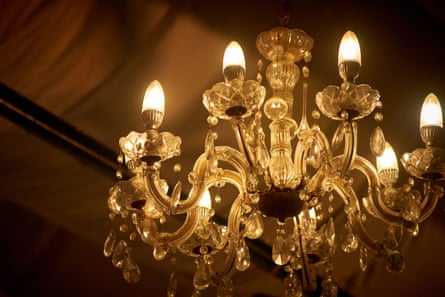Close up picture of old chandelier in ceiling