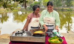 Chef Ahana Dutt cooking with her mother.