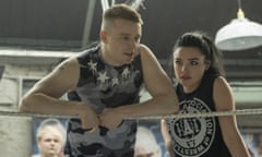 This image released by Metro Goldwyn Mayer Pictures shows Jack Lowden, left, and Florence Pugh in a scene from “Fighting with My Family.” (Robert Viglasky/Metro Goldwyn Mayer Pictures via AP)