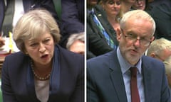 Theresa May and Jeremy Corbyn at PMQs. 