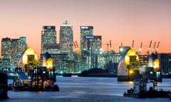 The Thames Barrier with Canary Wharf in the background