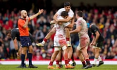 Georgia celebrate their first win over Wales