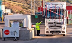 A lorry passes through the Port of Larne, County Antrim.