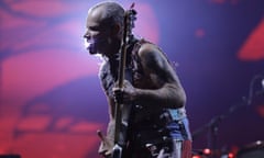 Bass player Flea of the band Red Hot Chili Peppers performs at the Rock in Rio music festival in Rio de Janeiro, Brazil, early Friday, Oct. 4, 2019. (AP Photo/Leo Correa)