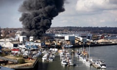 Smoke rises above St Mary’s Stadium in Southampton on Wednesday afternoon.