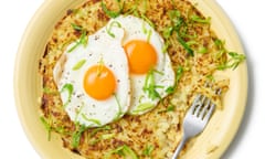 Felicity Cloake's potato rosti has two eggs on it.