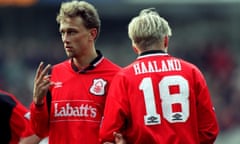 Lars Bohinen and Alf Inge Haaland in action for Nottingham Forest against Tottenham in 1995