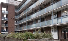 The four-storeyMansfield Court block with a shrub in a container below