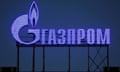 A Gazprom sign is seen on the facade of a business centre in Saint Petersburg, Russia.