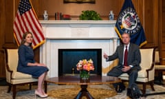 Senators Meet With Supreme Court Nominee Amy Coney Barrett<br>WASHINGTON, DC SEPTEMBER 29: Senate Judiciary Committee Chairman Lindsey Graham (R-SC) meets with Seventh U.S. Circuit Court Judge Amy Coney Barrett at The US Capitol on September 29, 2020 in Washington, DC. Barrett is meeting with senators ahead of her confirmation hearing which is scheduled to begin on October 12, less than a month before Election Day. (Photo by Demetrius Freeman-Pool/Getty Images)