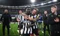 Newcastle United’s Australian striker Garang Kuol celebrates after the team’s win over Tottenham at the MCG