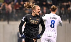 Frida Maanum celebrates Arsenal’s third goal against Zurich.