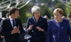 Macron, May and Merkel speak during a summit in Bulgaria in 2018.