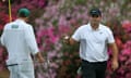 Patrick Reed enjoys his birdie at the par-five 13th during his fine second round at Augusta.