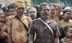 TOPSHOT-PNG-LANDSLIDE<br>TOPSHOT - Locals react during search and rescue efforts at the site of a landslide at Yambali village in the region of Maip Mulitaka in Papua New Guinea's Enga Province on May 29, 2024. Survivors of a deadly Papua New Guinea landslide face a "significant risk of disease outbreak" and are yet to receive sufficient food and clean water supplies, a United Nations agency said on May 30. Six days after a mountainside community was buried in a sea of soil, boulders and debris, the United Nations' migration agency said water sources had become tainted and the risk of disease was soaring. (Photo by Emmanuel Eralia / AFP) (Photo by EMMANUEL ERALIA/AFP via Getty Images)