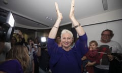 Dr Kerryn Phelps arrives victorious at the North Bondi Surf Lifesaving Club