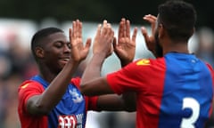 Bromley v Crystal Palace - Pre-Season Friendly - Hayes Lane<br>Crystal Palace's Sullay Kaikai (left) celebrates with his team mate Luke Croll after he scores his and their side's second goal of the game during the pre-season friendly match at Hayes Lane, Bromley. PRESS ASSOCIATION Photo. Picture date: Tuesday August 2, 2016. See PA story SOCCER Bromley. Photo credit should read: Andrew Matthews/PA Wire. RESTRICTIONS: EDITORIAL USE ONLY No use with unauthorised audio, video, data, fixture lists, club/league logos or "live" services. Online in-match use limited to 75 images, no video emulation. No use in betting, games or single club/league/player publications.