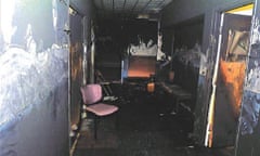 A photo released by the US attorney's office, district of Minnesota, shows damage caused by a fire at the Masjid Al Rahma Mosque.