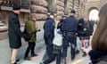 Greta Thunberg and several other climate activists blocked the entrance to the Swedish parliament building 'to get our voices heard' on the climate crisis