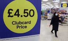 Clubcard branding inside a branch of a Tesco Extra supermarket in London