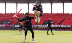 Adil Rashid and Harry Brook train prior to England’s semi-final against India. 