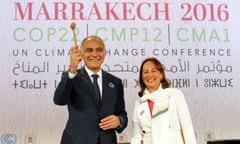 UN Climate Change Conference COP22 in Morocco<br>epa05621131 Moroccan Foreign Minister and COP22 President Salaheddine Mezouar (L) and French Environment Minister Segolene Royal (R) react during the opening of the COP22 in Marrakech, Morocco, 07 November 2016. The UN Climate Change Conference COP22 will be held between 07 and 18 November in Marrakech.  EPA/MOHAMED MESSARA