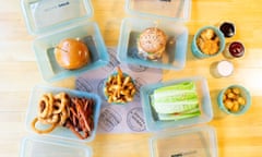 Burger Village food in DeliverZero's reusable containers