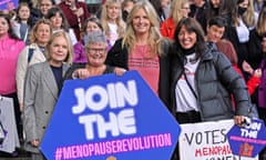 From left, Mariella Frostrup, MP Carolyn Harris, Penny Lancaster and Davina McCall outside parliament demonstrating against prescription charges for hormone replacement therapy.