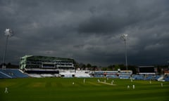 Dark skies at Headingley cricket ground.