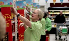 Older people working at the supermarket, Asda Broadstairs, Kent Veronica 31-03-2011 Photograph by Martin Godwin.