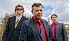 Manic Street Preachers, James Dean Bradfield, Nicky Wire and Sean Moore at their studio in Caerleon, south Wales, UK<br>FOR g2 Arts first use. Manic Street Preachers, James Dean Bradfield, Nicky Wire and Sean Moore at their studio in Caerleon, south Wales, UK. Wednesday 28 March 2018