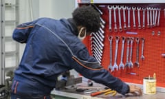 Students work at the Chennevière-Malézieux vocational high school., Paris, France - 10 Dec 2021<br>Mandatory Credit: Photo by Vincent Isore/via ZUMA Press/REX/Shutterstock (12639632x) Paris, France December 10, 2021 - Students work at the ChenneviÃ¨re-MalÃ©zieux vocational high school, which takes in students in the mechanical engineering and boiler making fields through vocational training and apprenticeships on December 10, 2021, in Paris, France. These sectors are facing recruitment problems as well as a lack of women...EDUCATION, ECOLE, FORMATION, CFA, APPRENTIS, ALTERNANCE, GENERIQUE, ILLUSTRATION, AMBIANCE, ATMOSPHERE, ATELIER, JEUNES, CHOMAGE, QUALIFICATIONS, TRAVAIL, ORIENTATION, INSERTION, JEUNESSE, AVENIR PROFESSIONNEL, PROFESSION, METIER MANUEL, SAVOIR FAIRE, EMBAUCHE, RECRUTEMENT, FILIERE, MECANIQUE, CHAUDRONNERIE, OUTILS. Students work at the Chennevière-Malézieux vocational high school., Paris, France - 10 Dec 2021