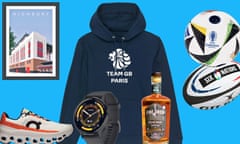 On.com Cloudmonster trainer, Highbury print by Matthew Wood, Team GB hoodie, Adidas Euro 2024 official ball, Gilbert official Six Nations ball, The Fine Drop whisky and Garmin’s Venu 3 smartwatch.