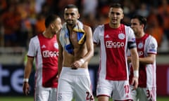 Apoel Nicosia v Ajax - UEFA Champions League<br>NICOSIA, CYPRUS - AUGUST 20: (L-R) Hakim Ziyech of Ajax, Dusan Tadic of Ajax during the UEFA Champions League match between Apoel Nicosia v Ajax at the GSP Stadium on August 20, 2019 in Nicosia Cyprus (Photo by Erwin Spek/Soccrates/Getty Images)