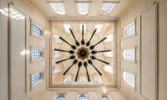 View of the main dome and a floating circle of 13 giant spoons, Cité Internationale de la Gastronomie, Lyon, France.