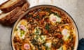 Yotam Ottolenghi’s spicy cannellini beans, leeks and eggs.