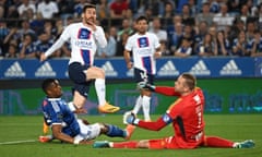 Lionel Messi gives PSG the lead against Strasbourg.