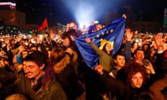 People cheer and take photos of Rita Ora's concert during celebration of the 10th anniversary of Kosovo's independence in Pristina, Kosovo February 17, 2018. REUTERS/Ognen Teofilovski