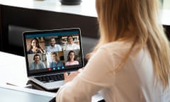 A female employee on a video conference call