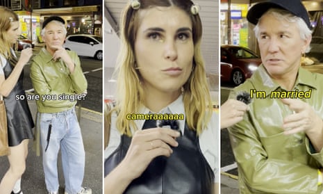 TikTok comedian unknowingly stops Baz Luhrmann in Sydney street and talks 'foursomes' – video