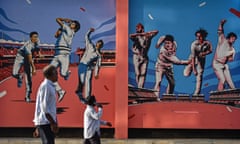A mural of Indian cricket players at Chennai’s MA Chidambaram Stadium