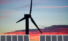 A wind farm and solar panels at Camelford, Cornwall