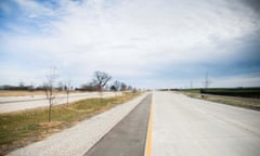 ‘The roads were supposed to be for 13,000 workers but no one is here,’ Sean McFarlane said. ‘What is this sidewalk for? I don’t understand it. It’s the sidewalk to nowhere.’