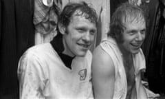 Hereford United's Ronnie Radford (left) and Ricky George in the dressing room after their goals helped shock Newcastle in the FA Cup in 1972.