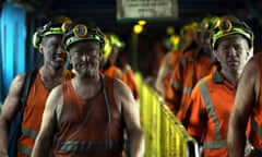 Miners leave after working the final shift at Kellingley colliery in North Yorkshire.