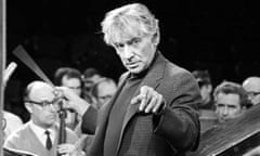 Leonard Bernstein, the American conductor and composer, during rehearsals at London’s Royal Albert Hall, for the Igor Stravinsky Memorial Concert.