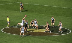 The centre of the ground shows colours of the Aboriginal flag during a previous Indigenous round.