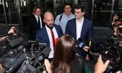 Thomas Sewell and Jacob Hersant are under investigation by Victoria police after saying ‘heil Hitler’ and performing an aborted Nazi salute outside the County Court. 