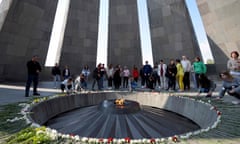 People visit the Tsitsernakaberd Armenian Genocide Memorial in Yerevan, Armenia. 